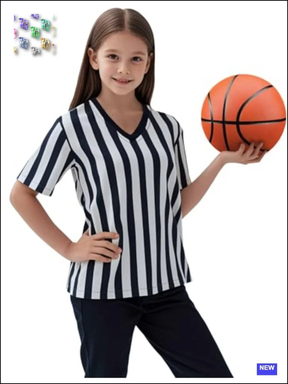 Referee Shirt Black White Stripe Polyester Jersey Pro-Fit V-Neck Sports